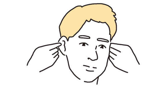 全身のツボが集まる耳。人差し指と親指を使って引っ張りながら回し、全体を揉みほぐす。肩こりや頭痛、目の疲れを癒やす。